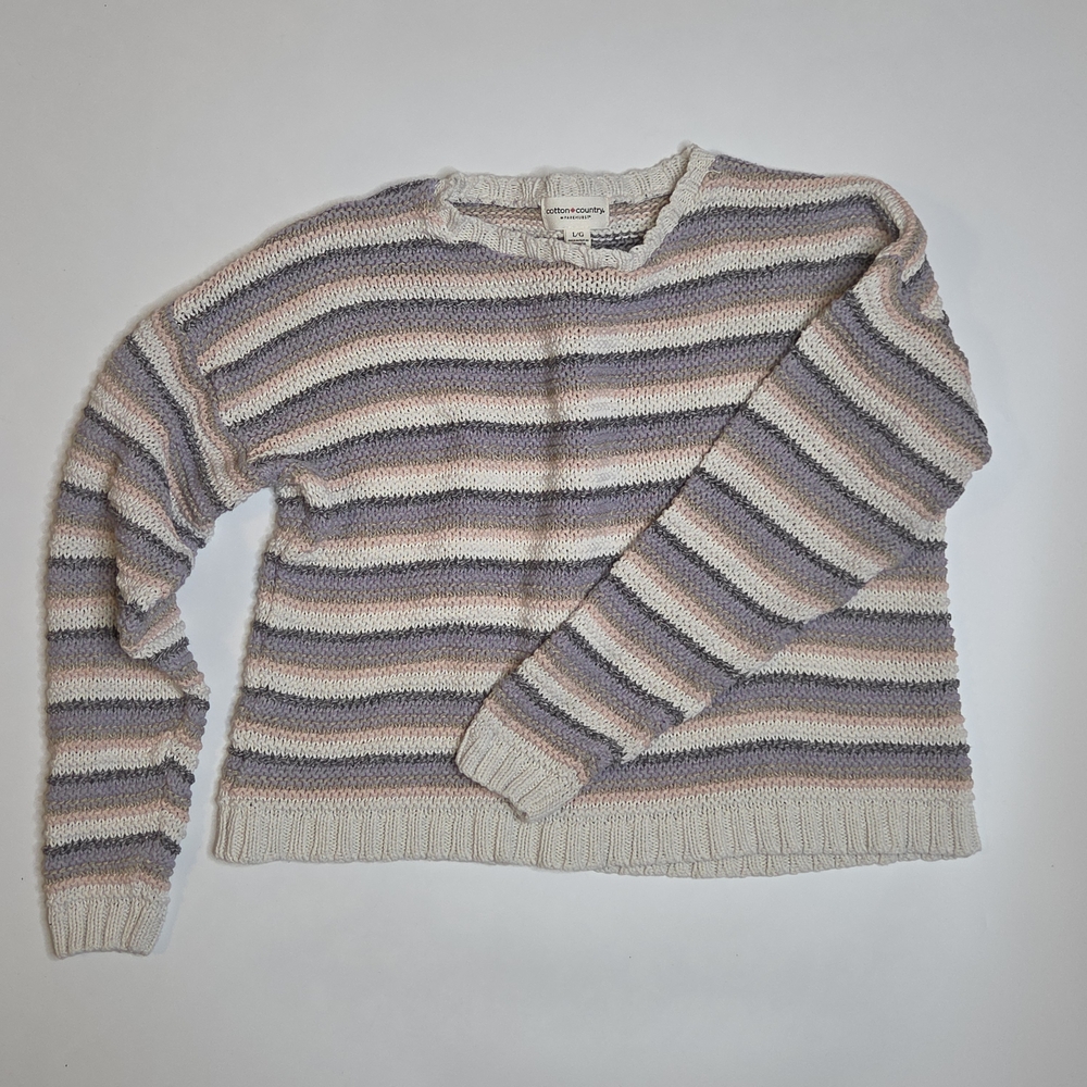 Parkhurst 100% Cotton Striped Purple, Pink & White Women's Sweater